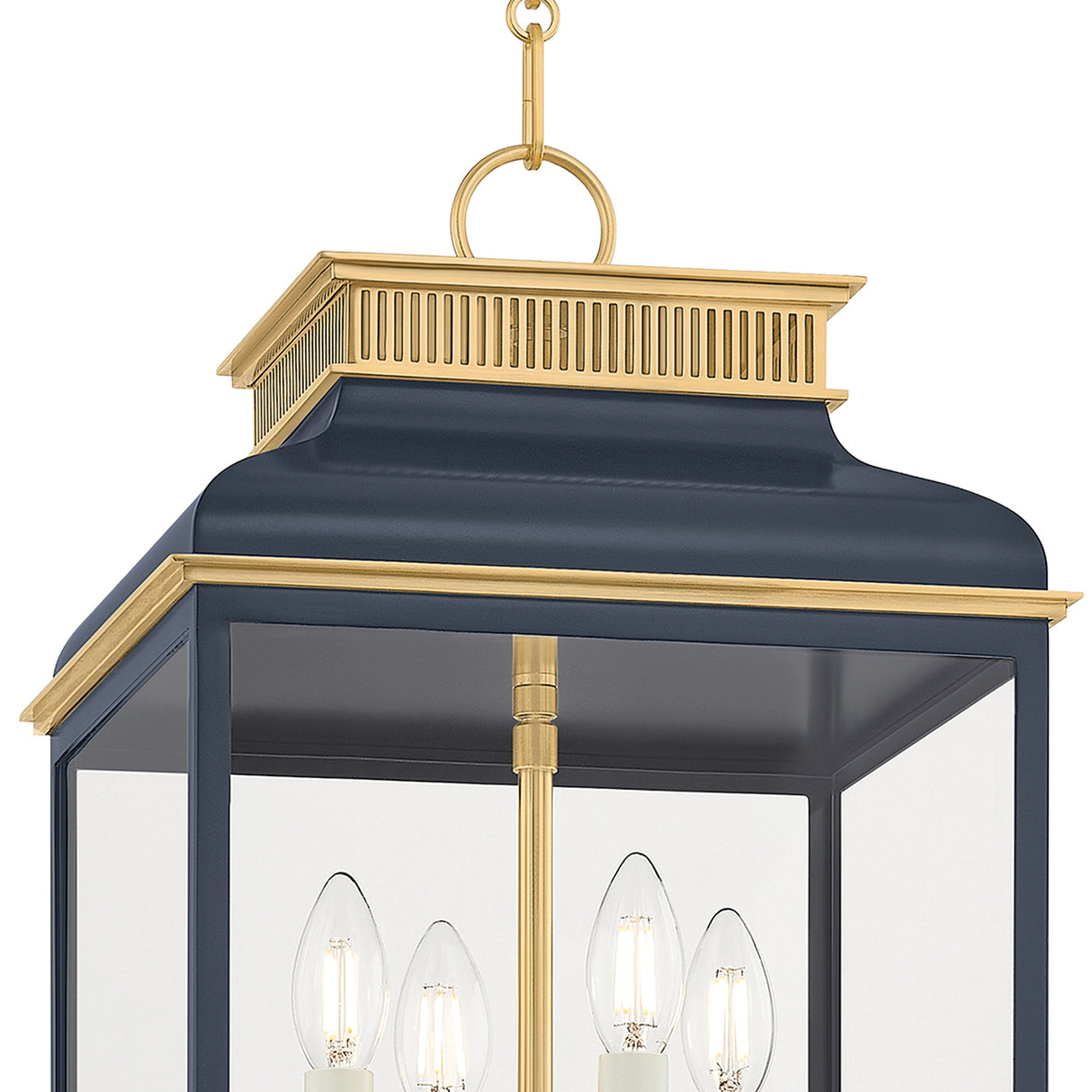 Harriet Lantern Pendant 13", Midnight Blue and Aged Brass