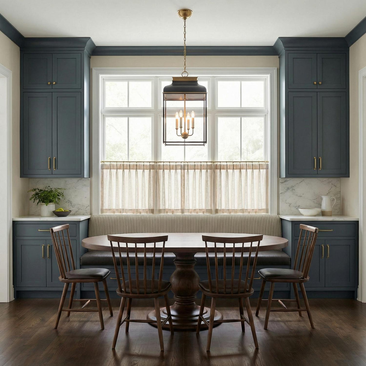 Harriet Lantern Pendant 19", Midnight Blue and Aged Brass