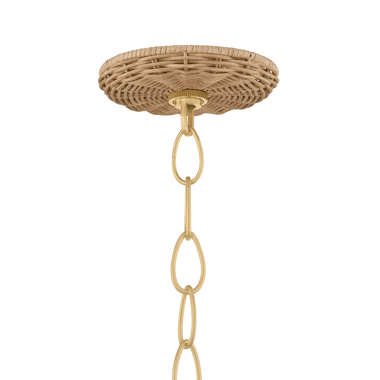 Karina 3 Light Chandelier 28", Woven Wicker and Aged Brass