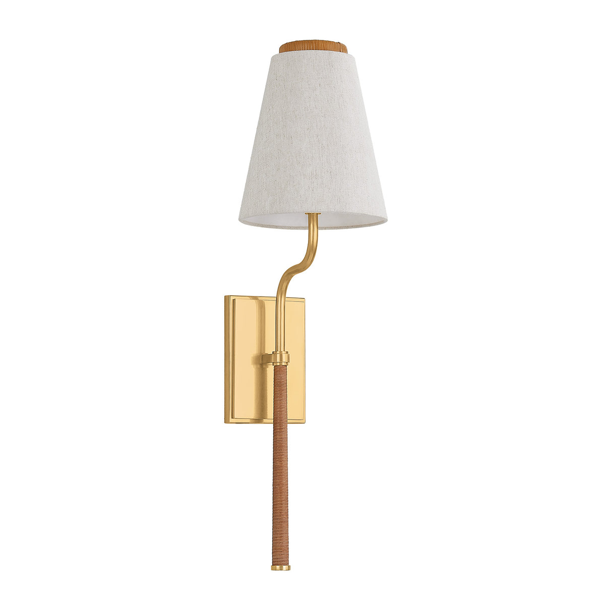 Cameron Wall Sconce 25", Aged Brass with Rattan Accents