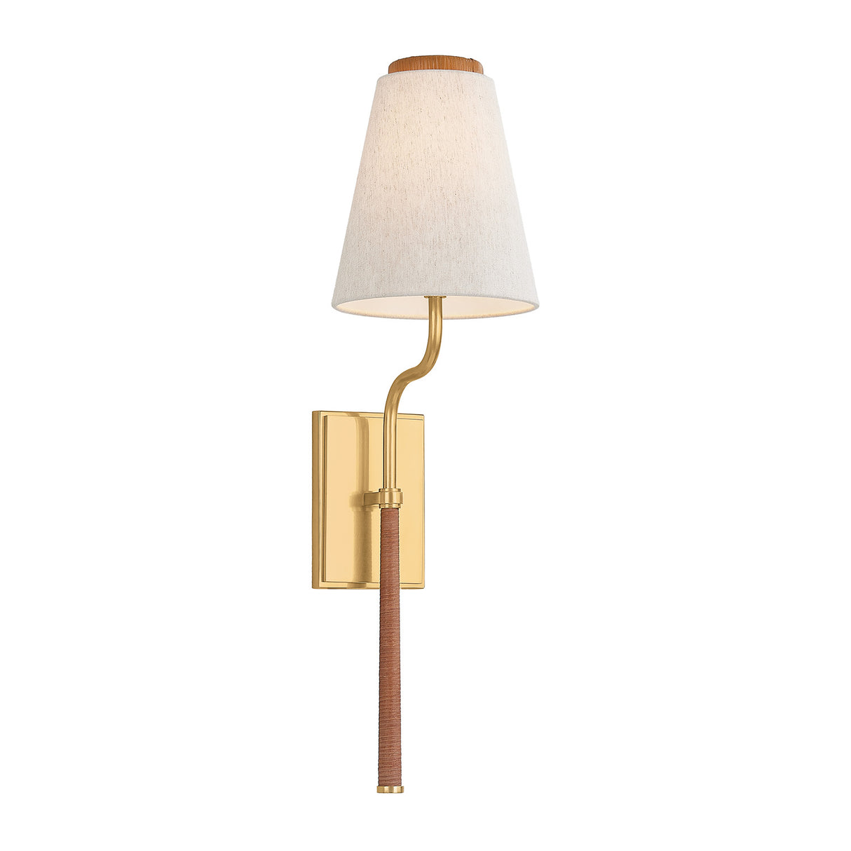 Cameron Wall Sconce 25", Aged Brass with Rattan Accents