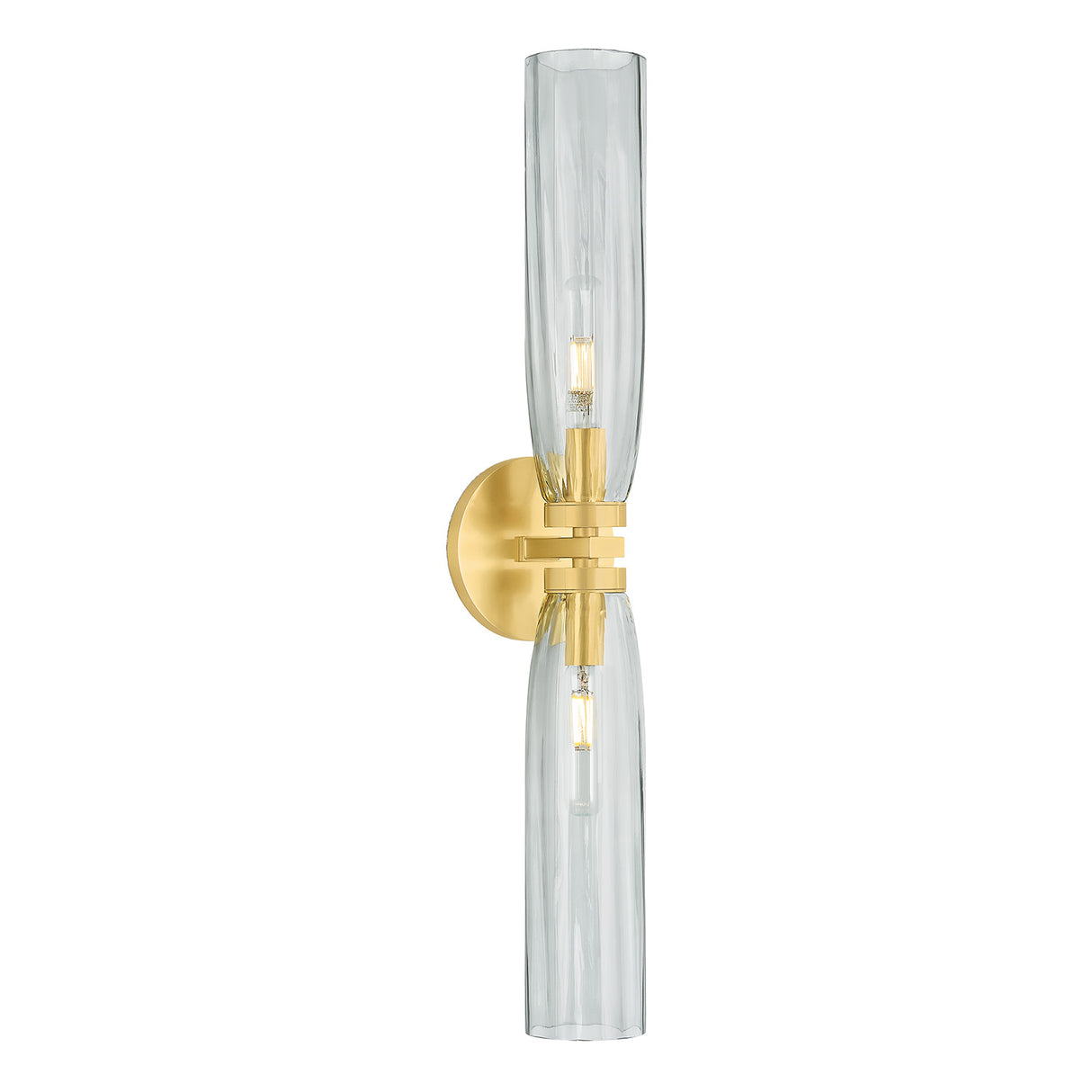 Ernest 2 Light Wall Sconce 24", Aged Brass and Smoke Glass