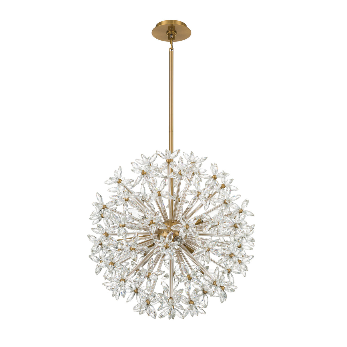 Eliana Large Pendant 24", Aged Brass with Faceted Crystals