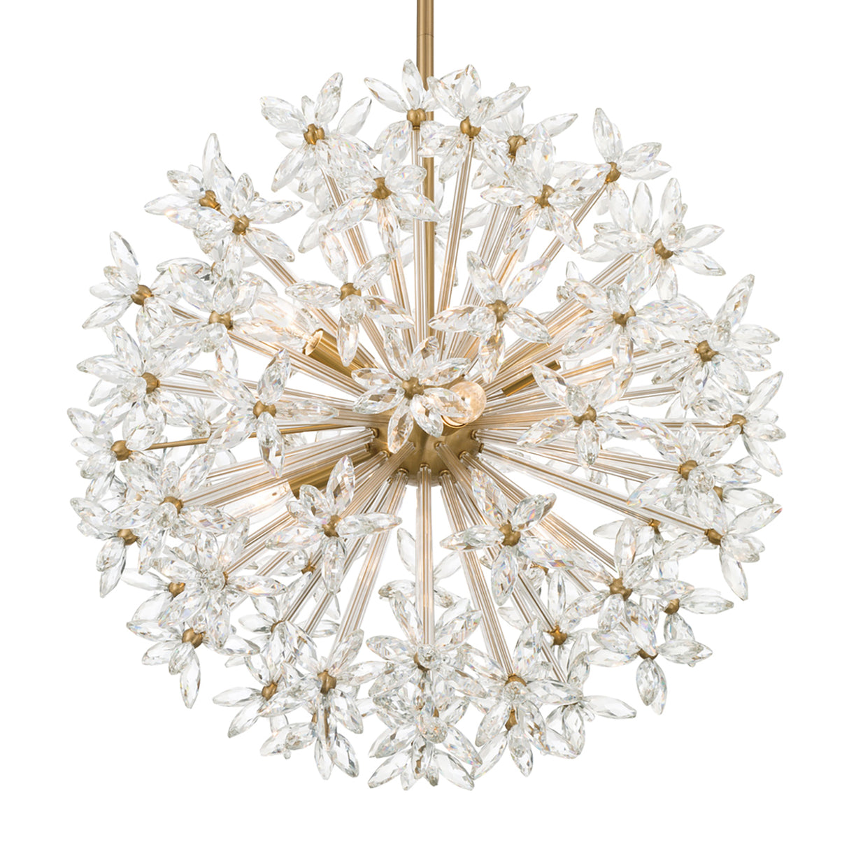 Eliana Large Pendant 24", Aged Brass with Faceted Crystals