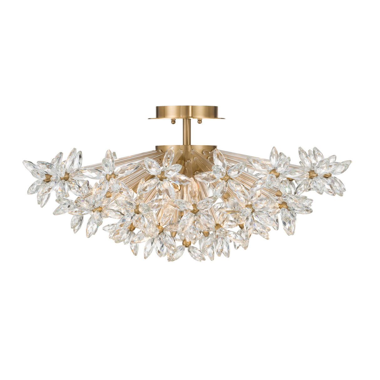 Eliana Semi-Flush 25", Aged Brass with Faceted Crystals