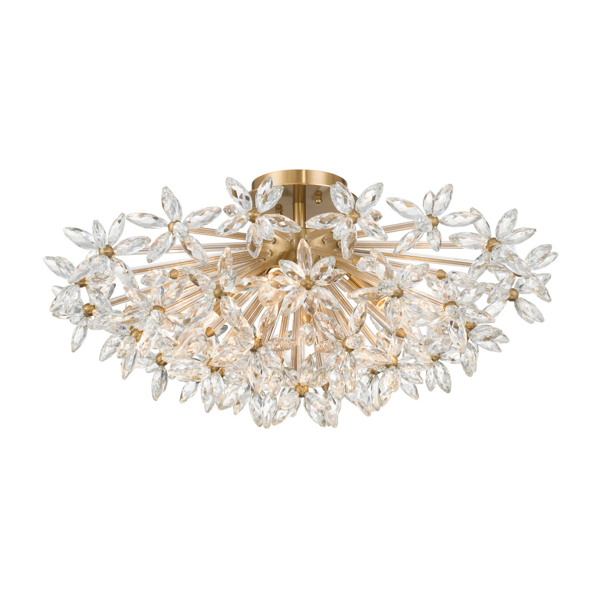 Eliana Semi-Flush 25", Aged Brass with Faceted Crystals