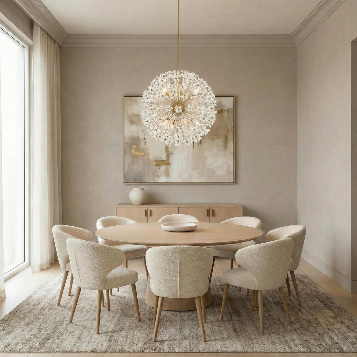 Eliana Extra Large Pendant 34", Aged Brass and Faceted Crystals