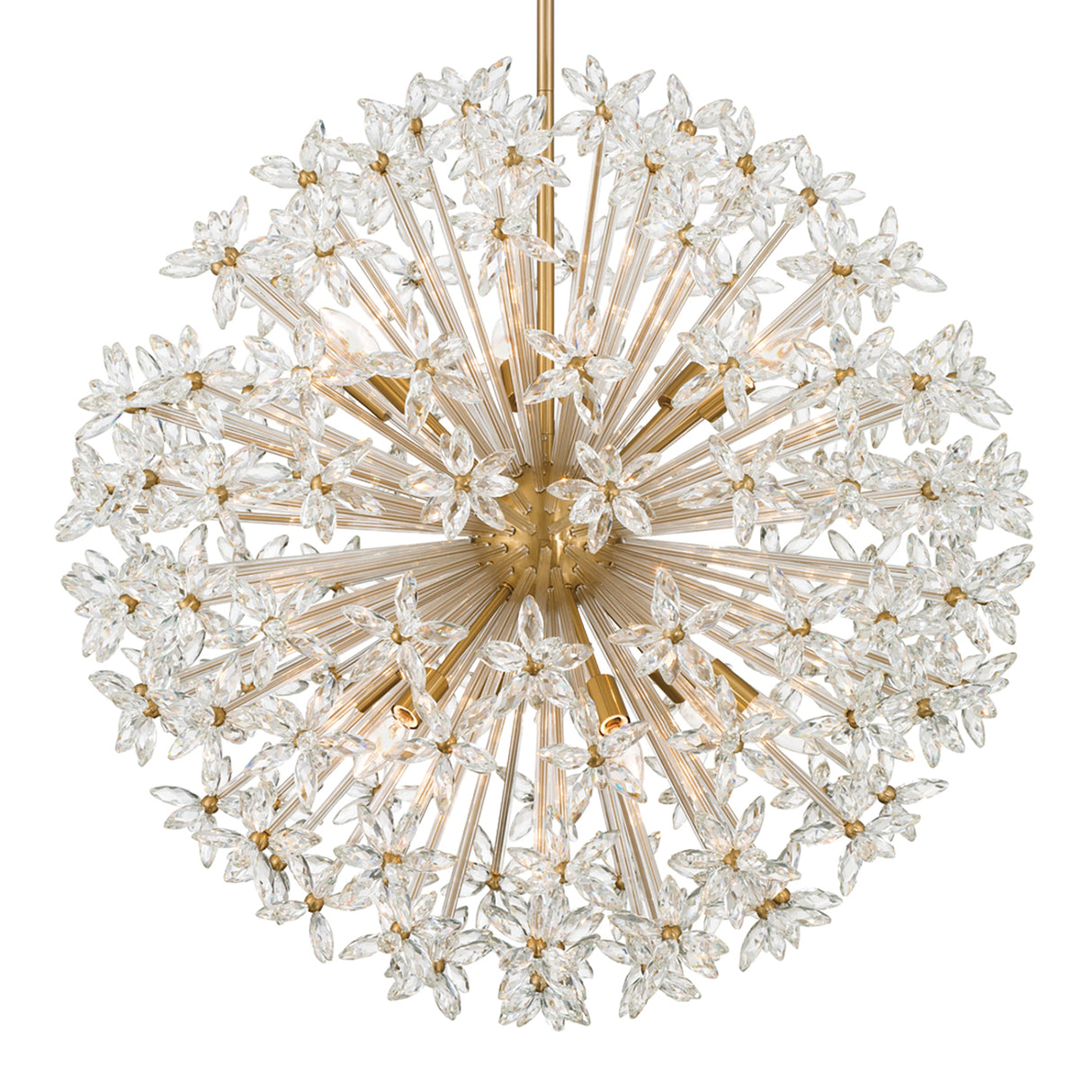 Eliana Extra Large Pendant 34", Aged Brass and Faceted Crystals