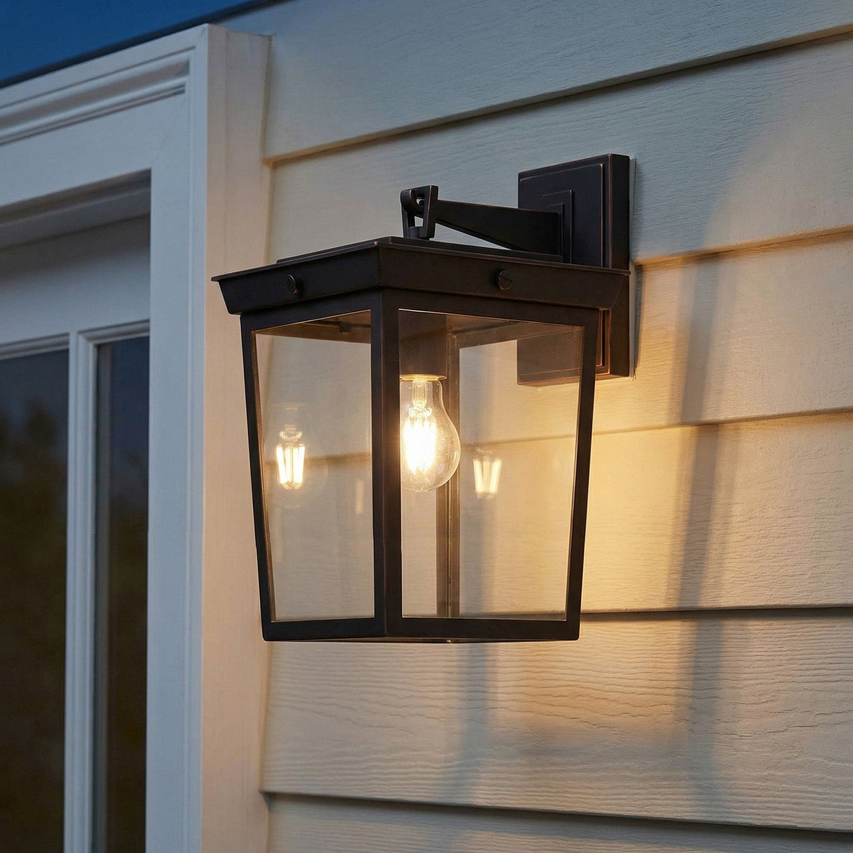 Radcliffe Outdoor Wall Light, Medium 14", Old Bronze geometric Outdoor Wall in a Coastal Outdoor area with cedar shingles.