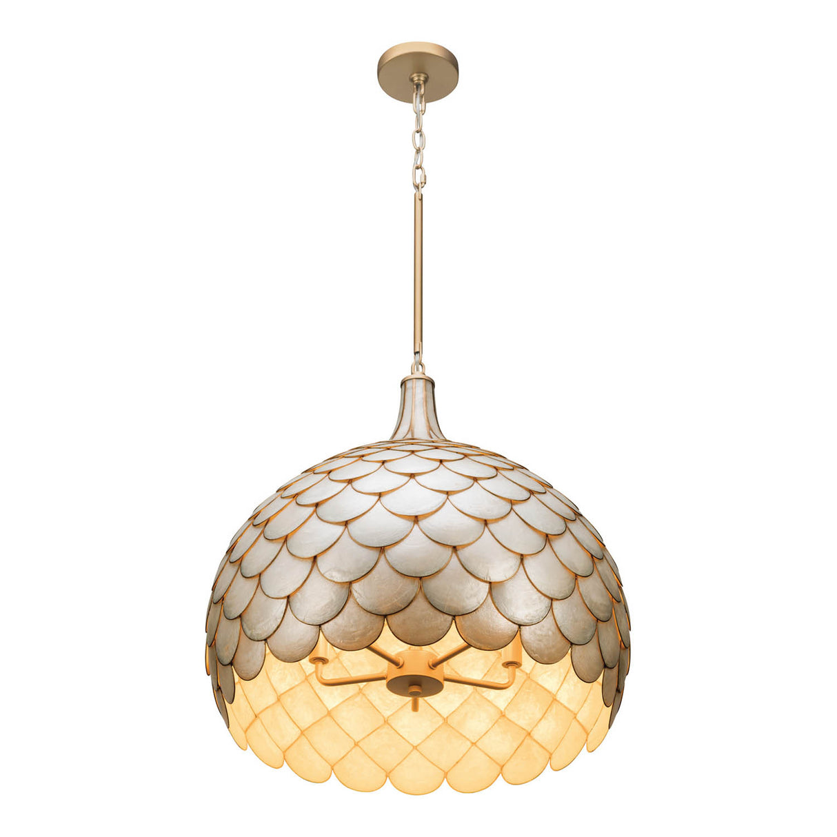 Valentina Large Pendant 21", Soft Brass and Capiz Shell