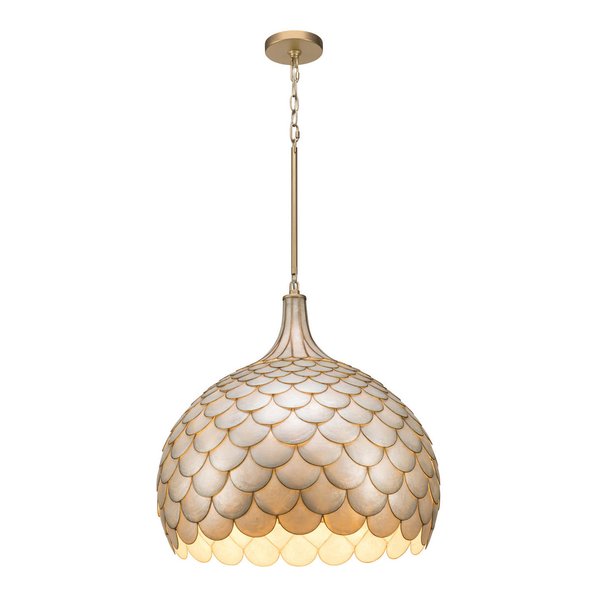 Valentina Large Pendant 21", Soft Brass and Capiz Shell