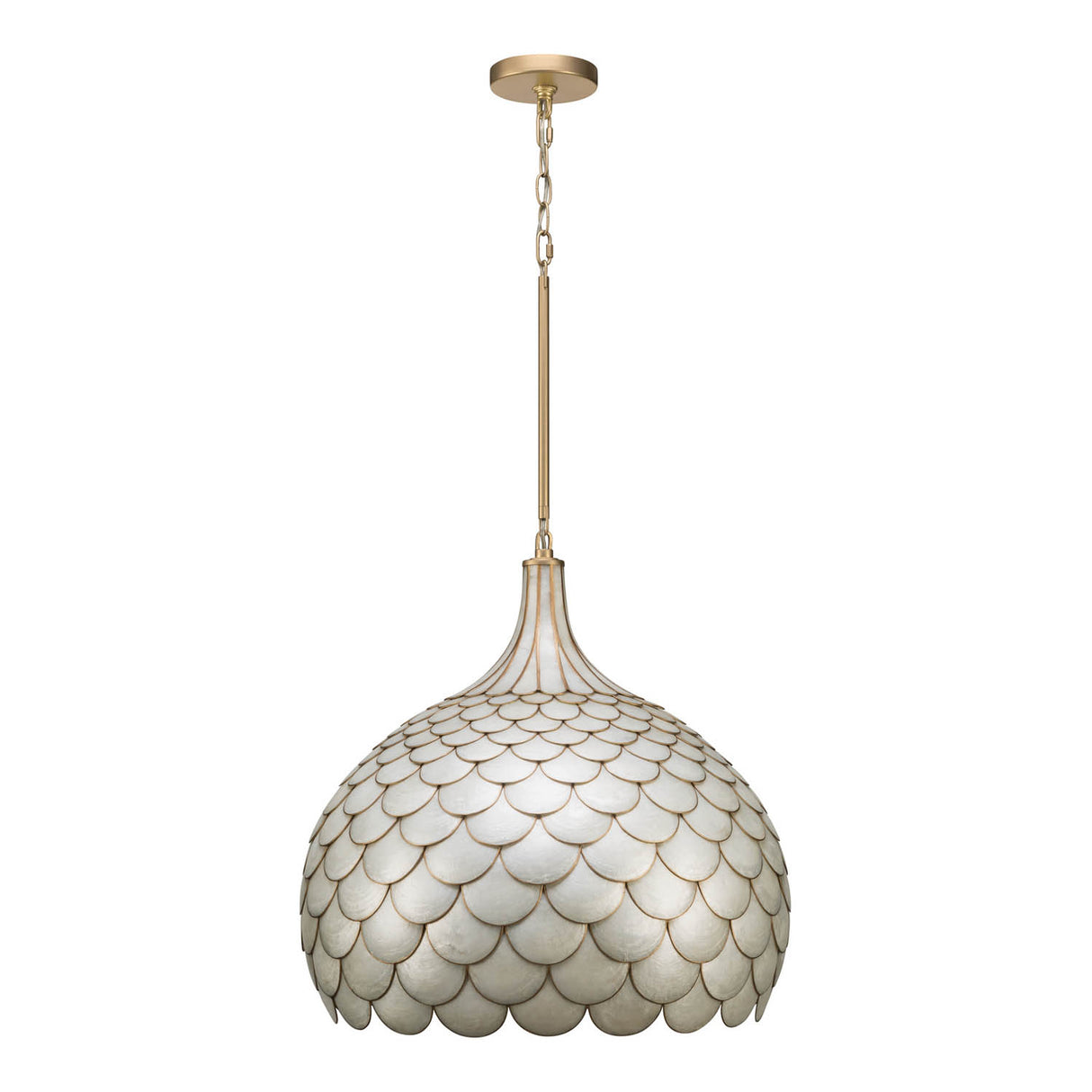 Valentina Large Pendant 21", Soft Brass and Capiz Shell