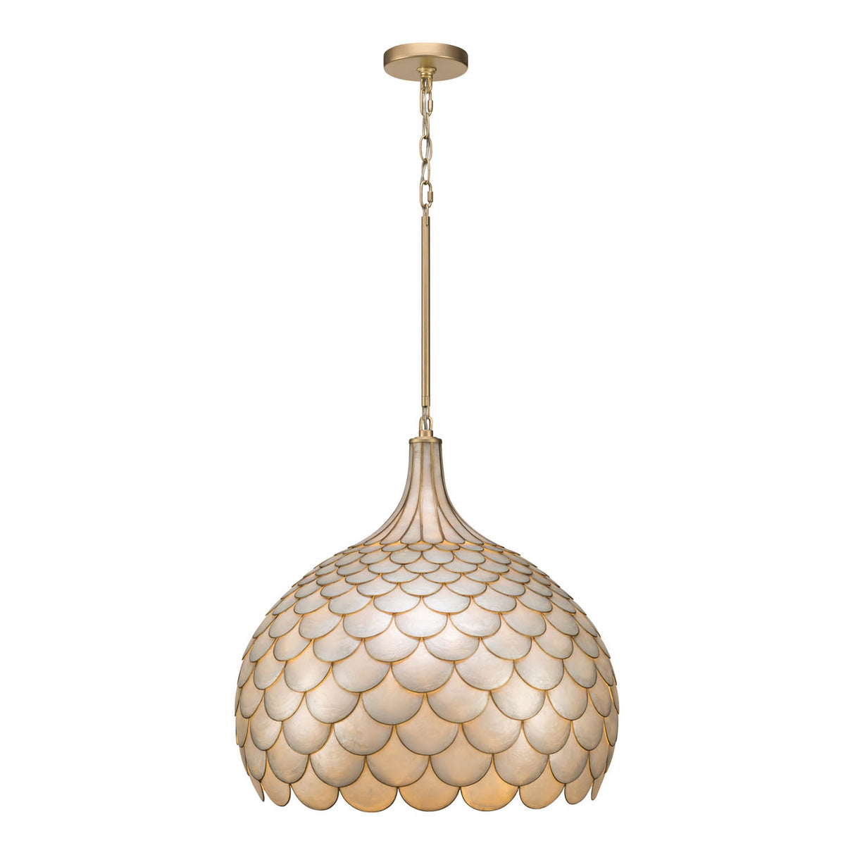 Valentina Large Pendant 21", Soft Brass and Capiz Shell