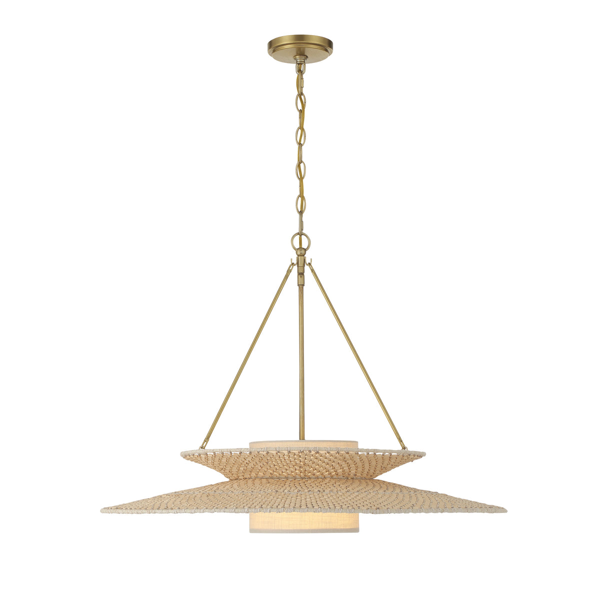 Gemma Pendant 29", Soft Brass and Natural Beads