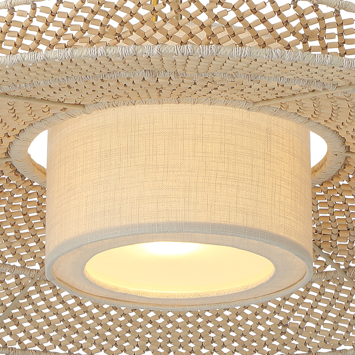 Gemma Pendant 29", Soft Brass and Natural Beads