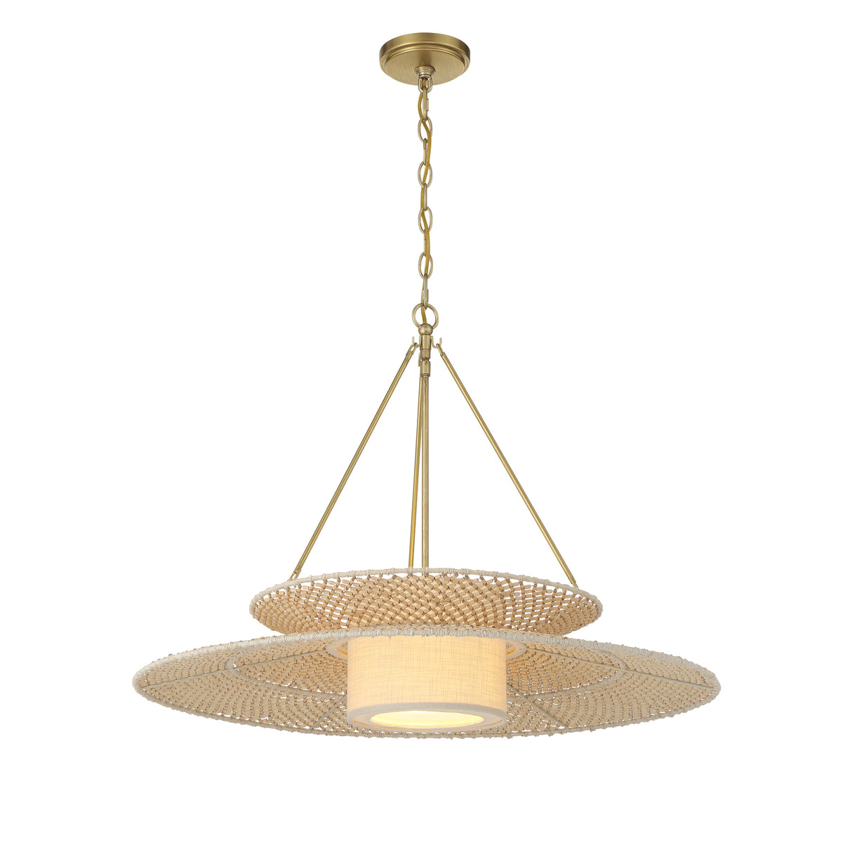 Gemma Pendant 29", Soft Brass and Natural Beads