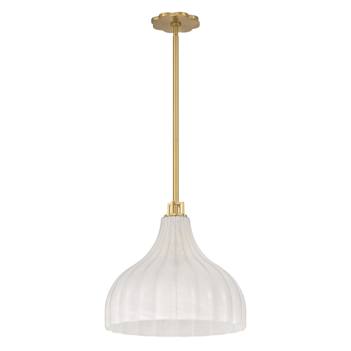 Claire Medium Pendant 15", Brass and Strie Glass