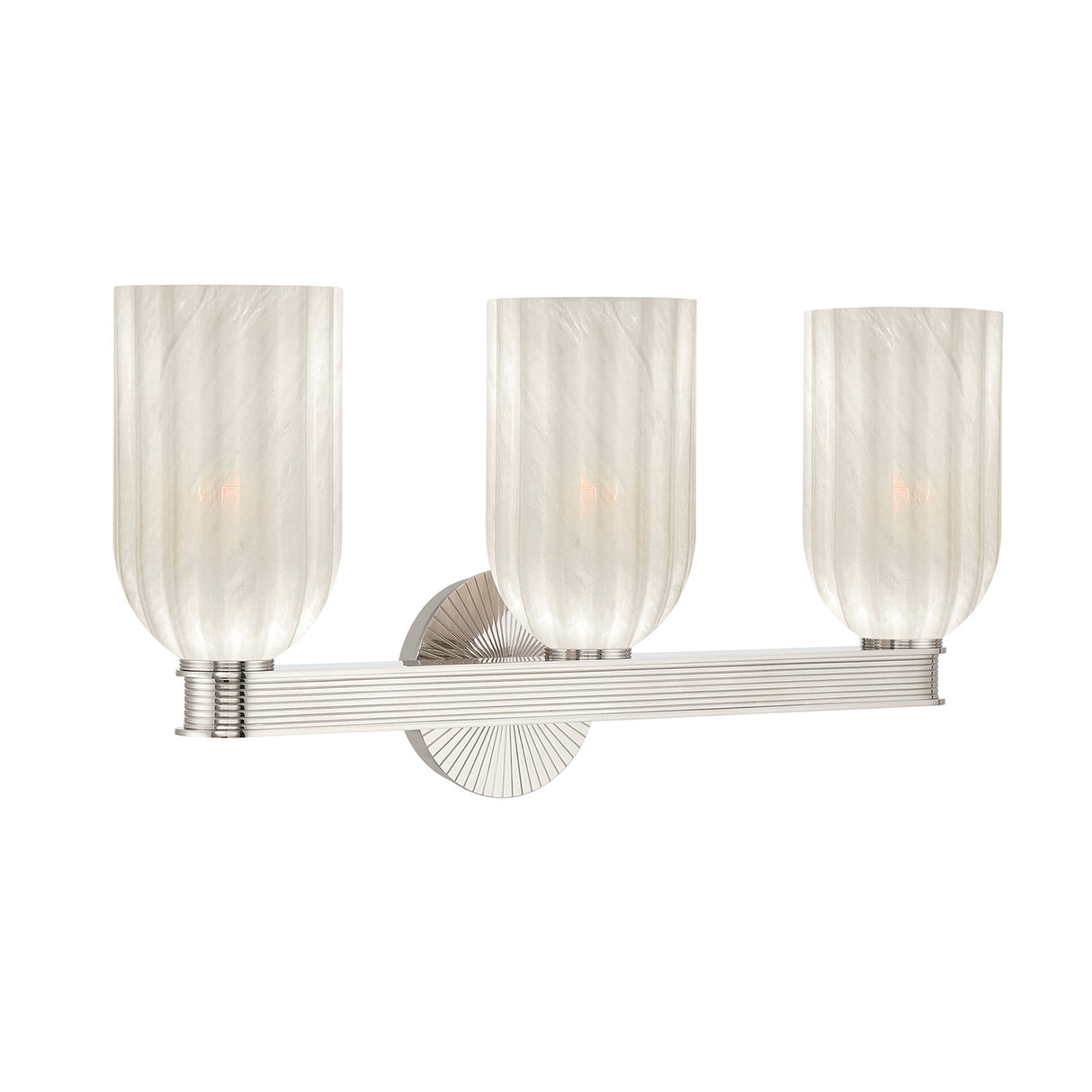 Elise 3 Light Vanity, Polished Nickel and Ribbed Strie Glass