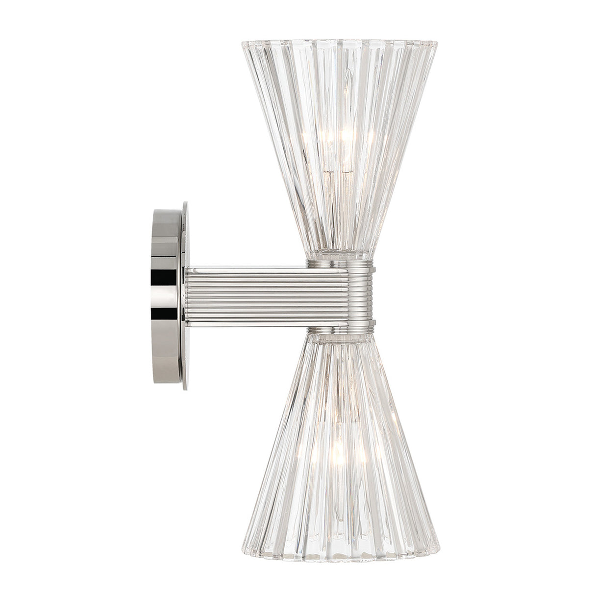 Eliza 2 Light Vanity, Polished Nickel and Clear Ribbed Glass