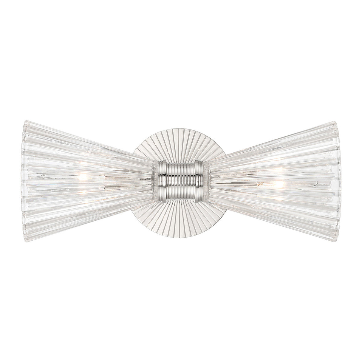 Eliza 2 Light Vanity, Polished Nickel and Clear Ribbed Glass