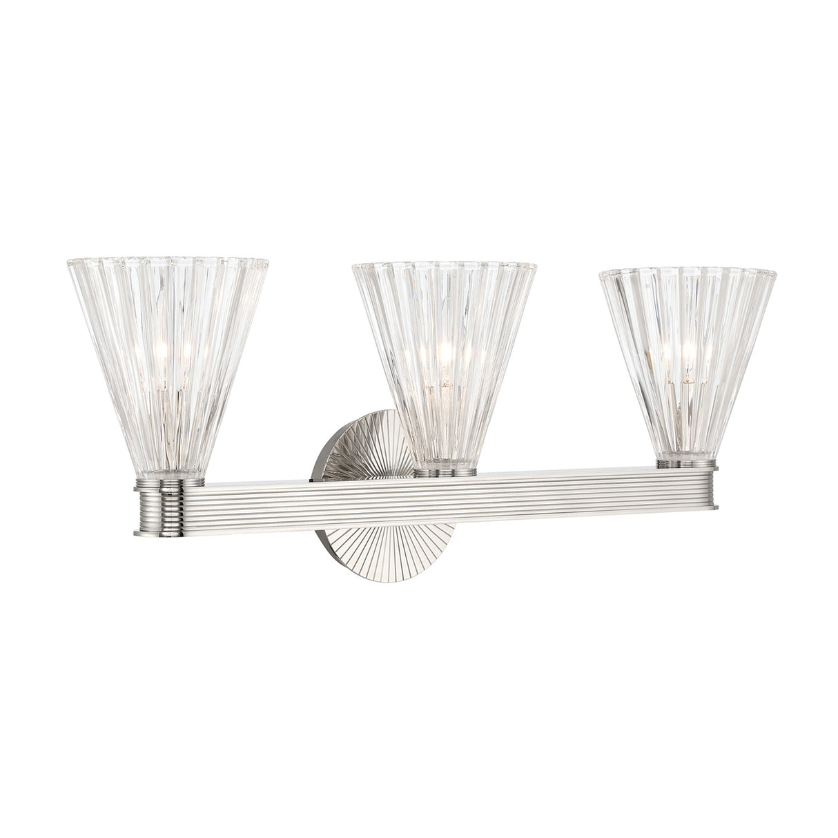 Eliza 3 Light Vanity, Polished Nickel and Clear Ribbed Glass
