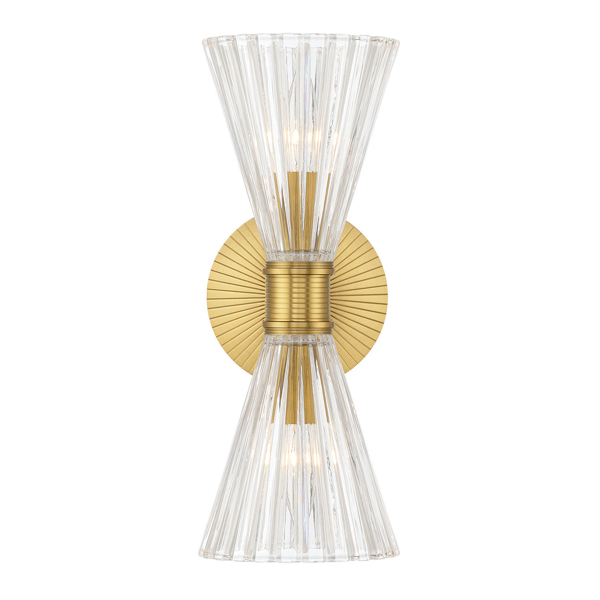 Eliza 2 Light Vanity, Brass and Clear Ribbed Glass