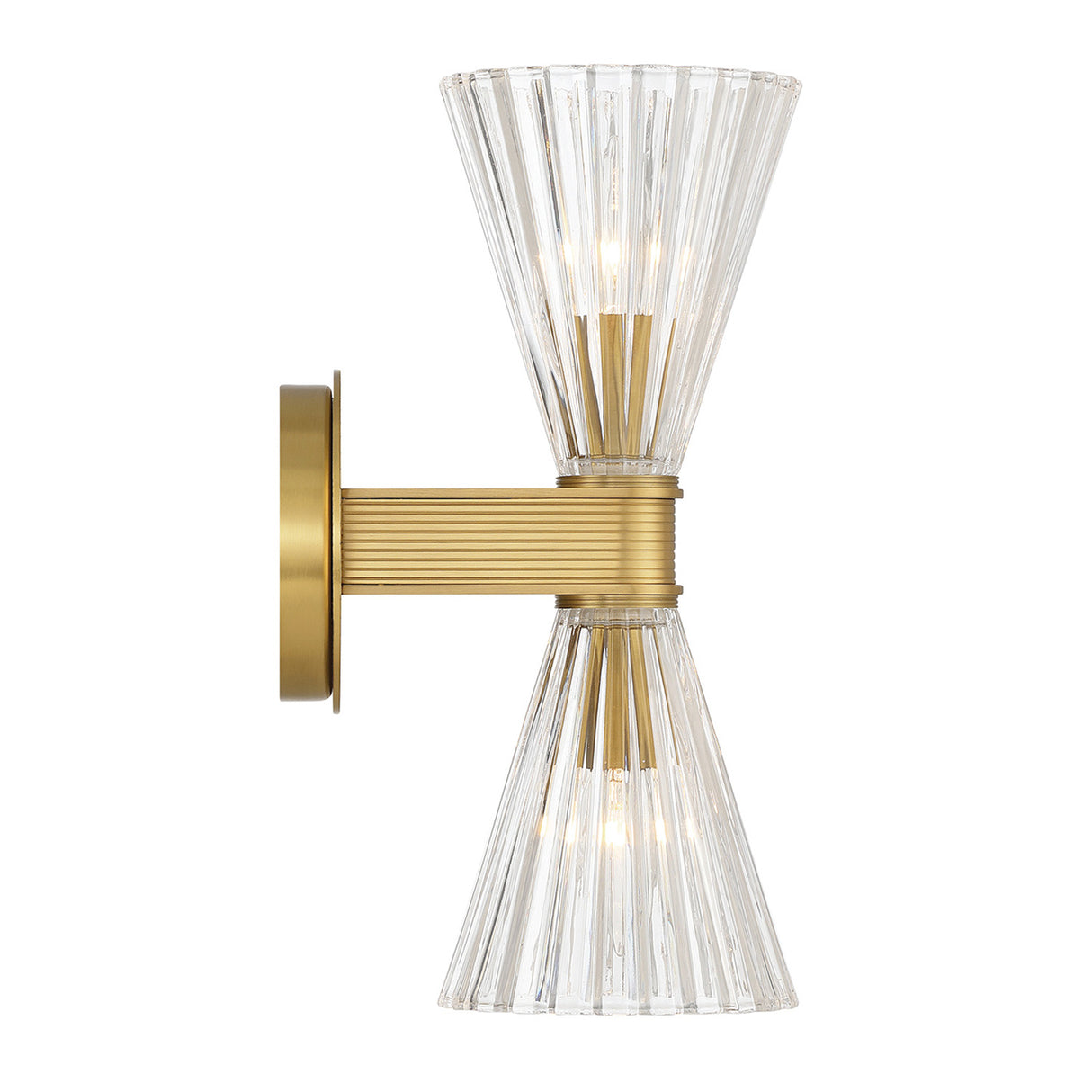Eliza 2 Light Vanity, Brass and Clear Ribbed Glass