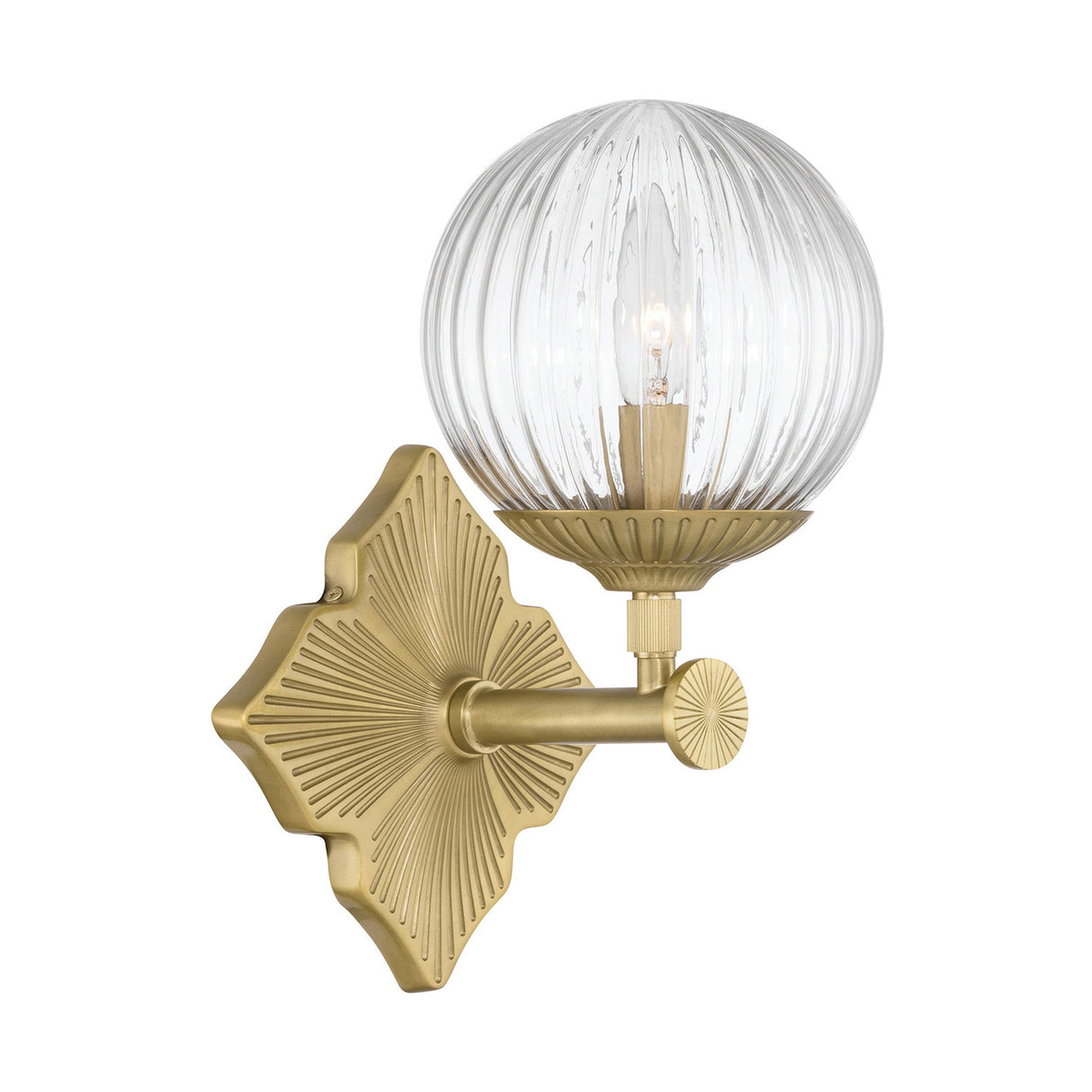 Victoria Wall Sconce 12", Aged Brass and Clear Ribbed Glass