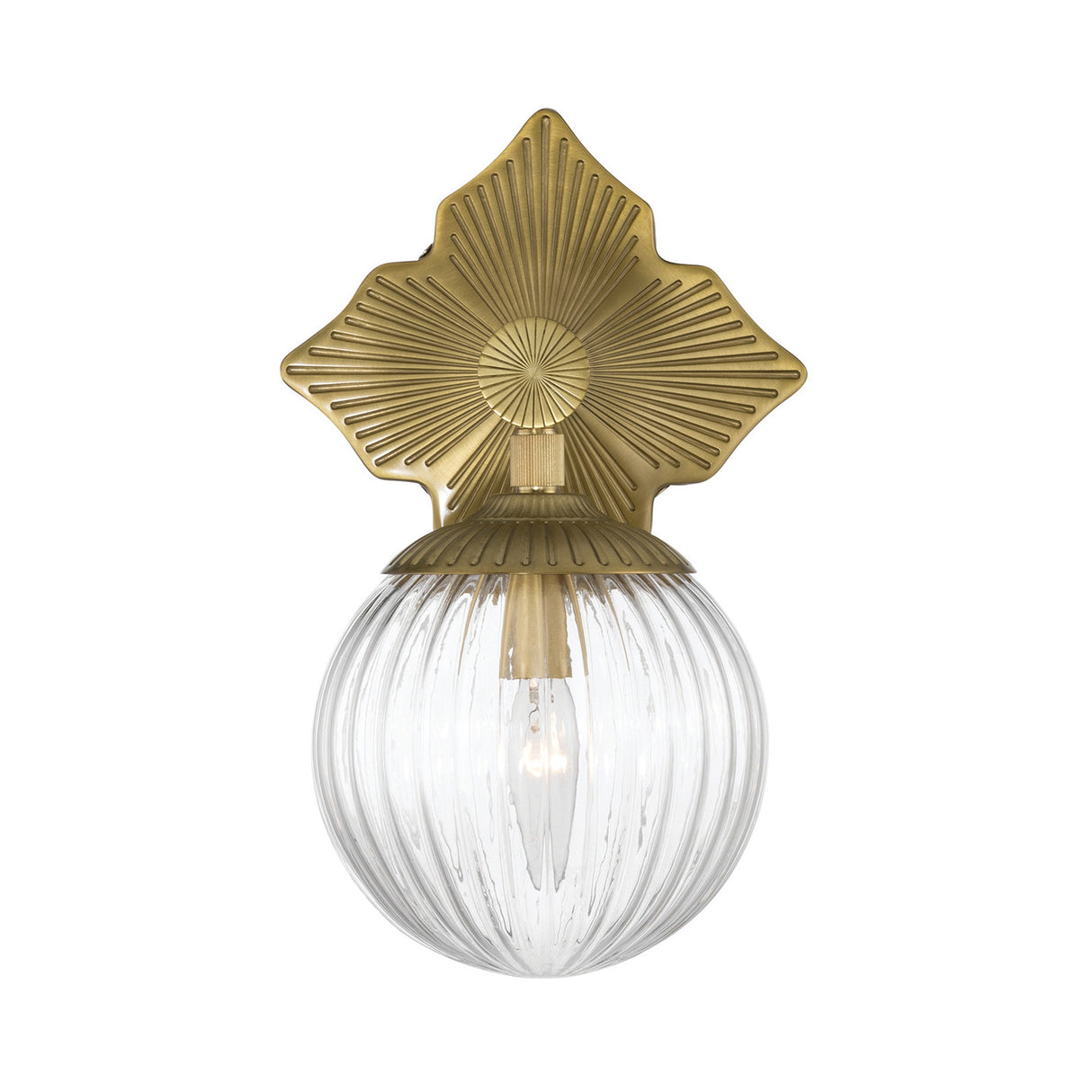 Victoria Wall Sconce 12", Aged Brass and Clear Ribbed Glass