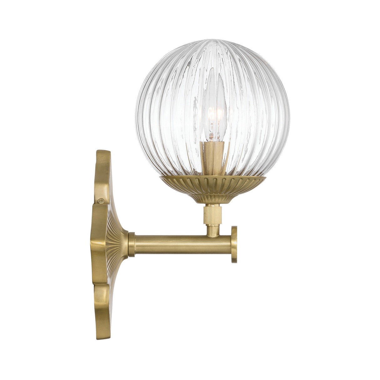 Victoria Wall Sconce 12", Aged Brass and Clear Ribbed Glass