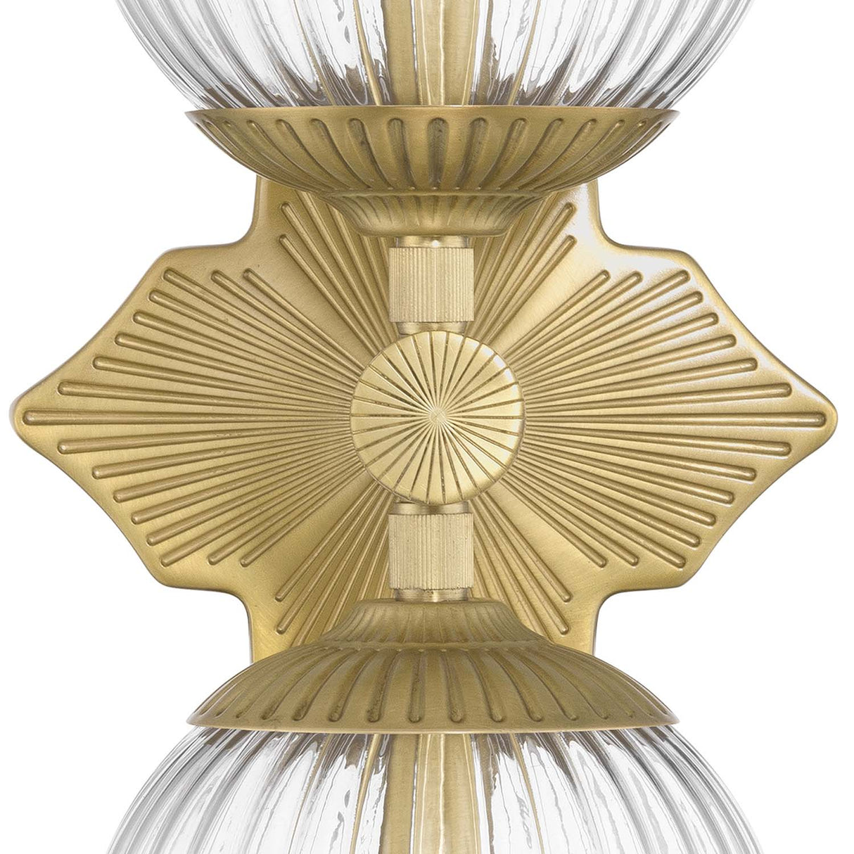 Victoria 2 Light Wall Sconce 16", Aged Brass and Clear Ribbed Glass