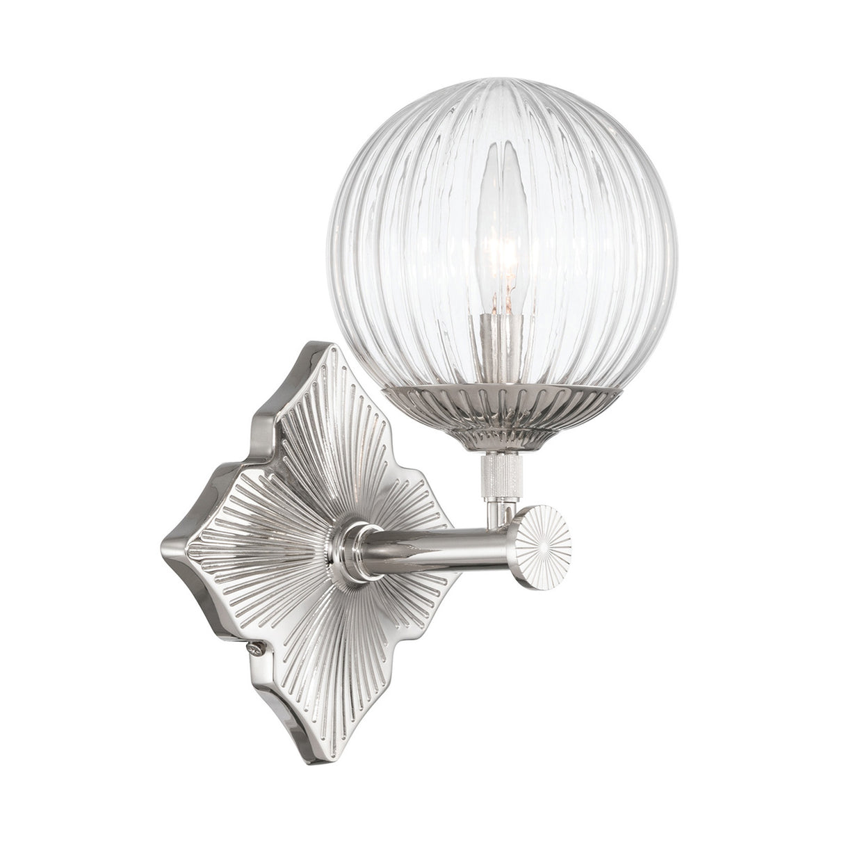 Victoria Wall Sconce 12", Polished Nickel and Clear Ribbed Glass