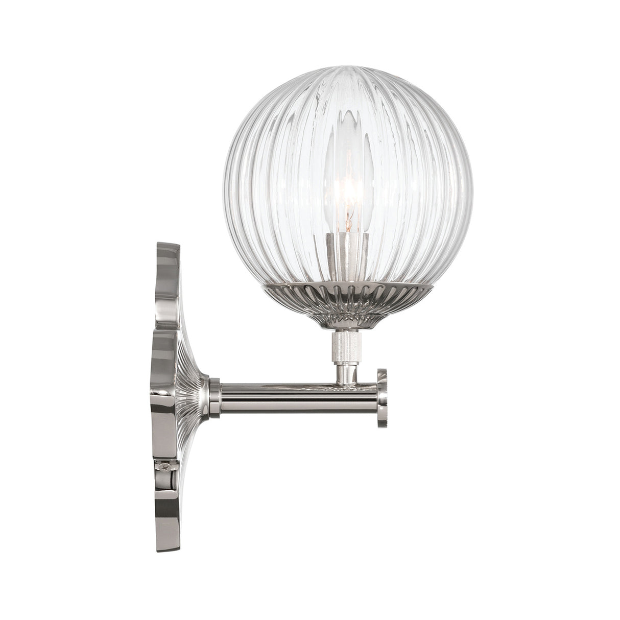 Victoria Wall Sconce 12", Polished Nickel and Clear Ribbed Glass