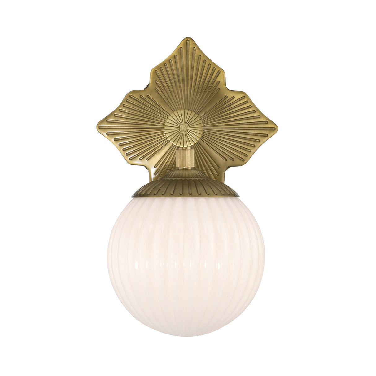 Victoria Wall Sconce 12", Aged Brass and Opal Ribbed Glass