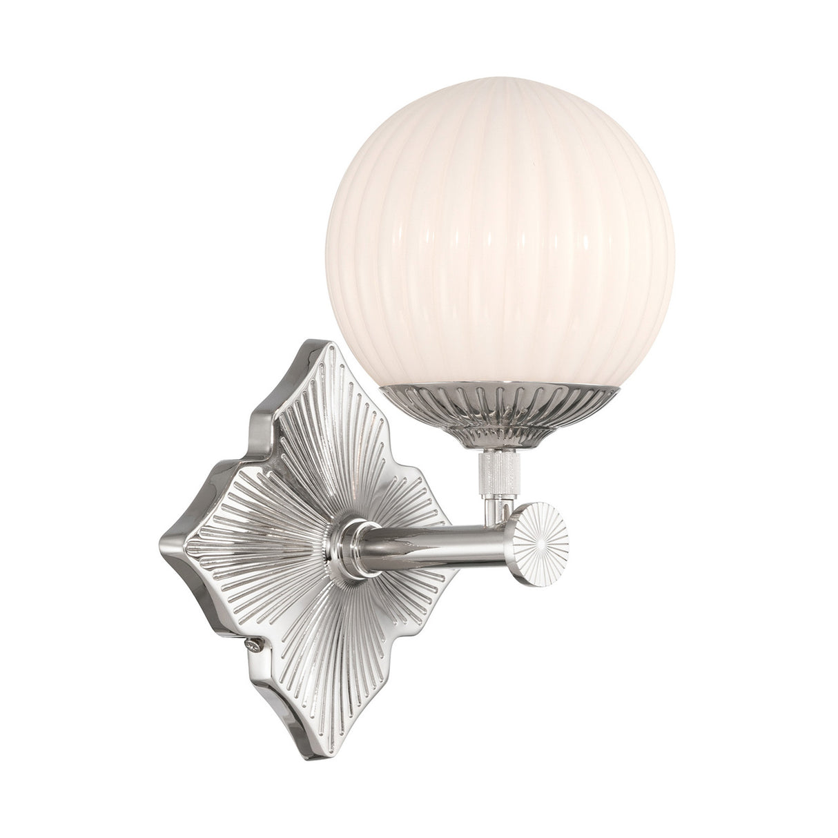 Victoria Wall Sconce 12", Polished Nickel and Opal Ribbed Glass