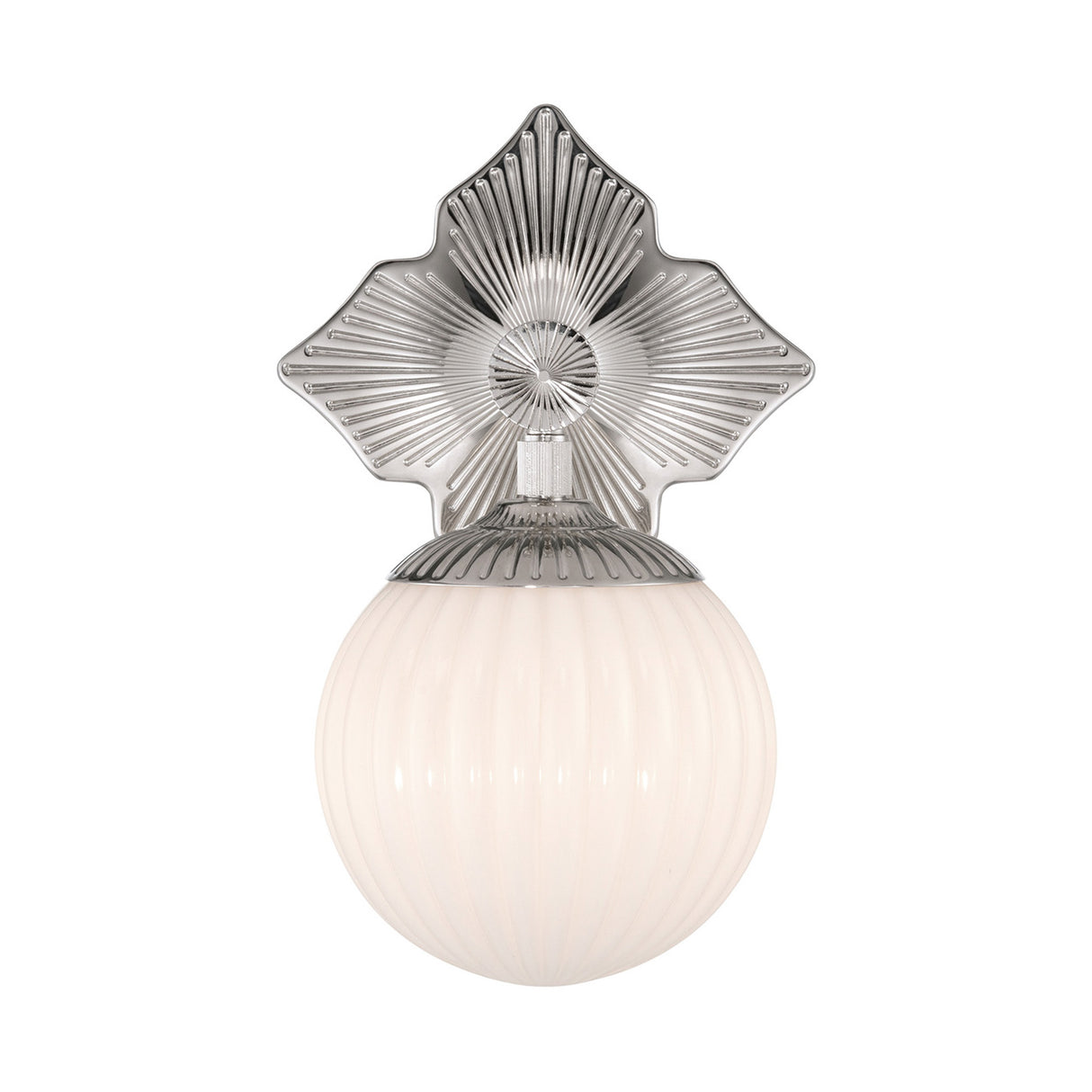 Victoria Wall Sconce 12", Polished Nickel and Opal Ribbed Glass