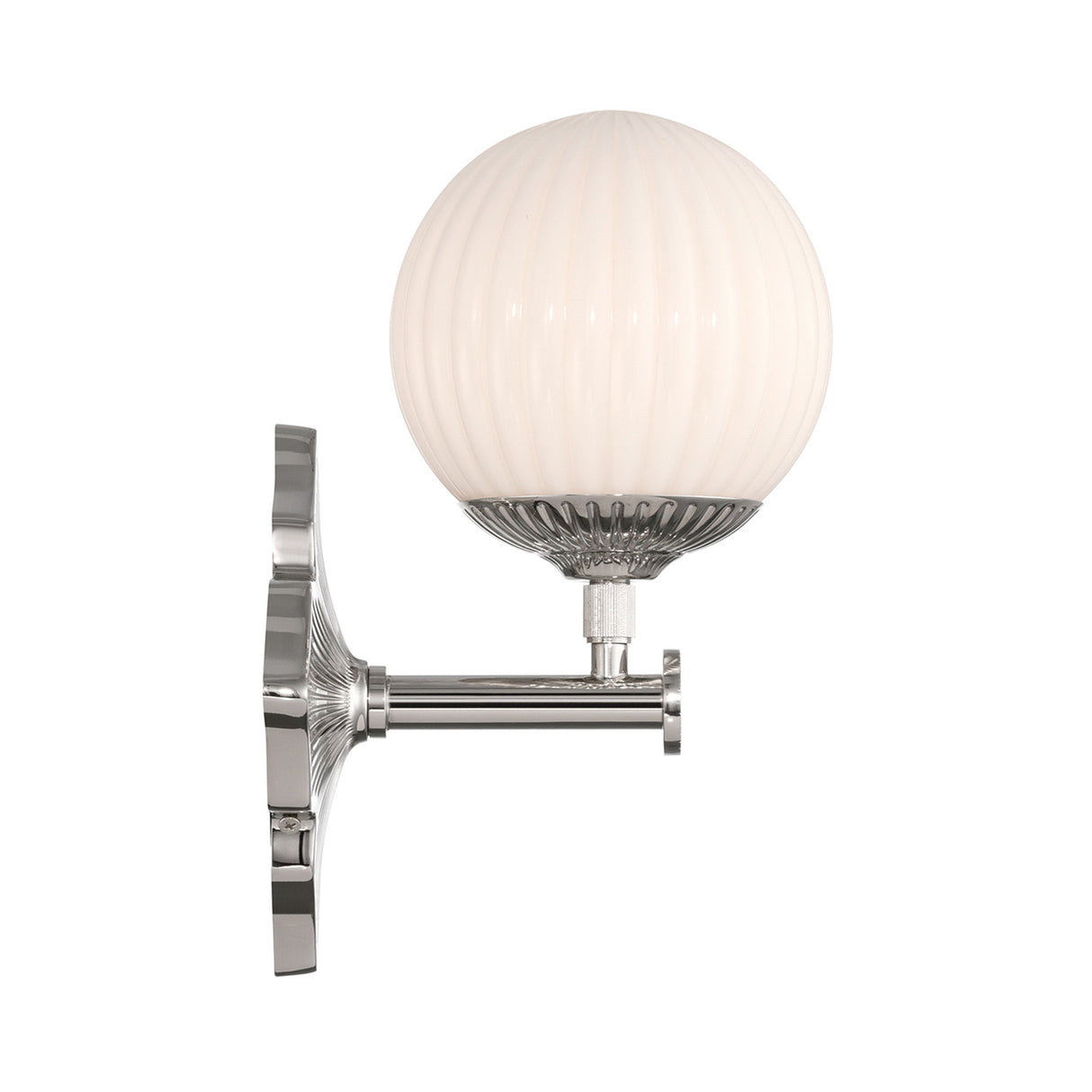 Victoria Wall Sconce 12", Polished Nickel and Opal Ribbed Glass