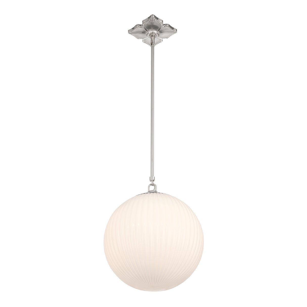 Victoria Pendant 14", Polished Nickel and Opal Ribbed Glass