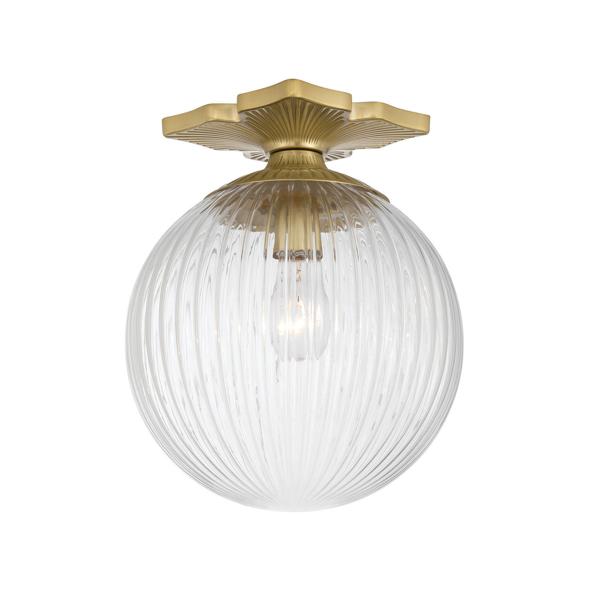 Victoria Semi-Flush 10", Aged Brass and Clear Ribbed Glass