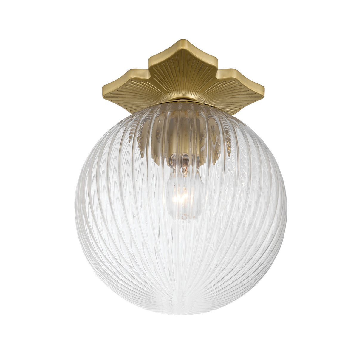 Victoria Semi-Flush 10", Aged Brass and Clear Ribbed Glass