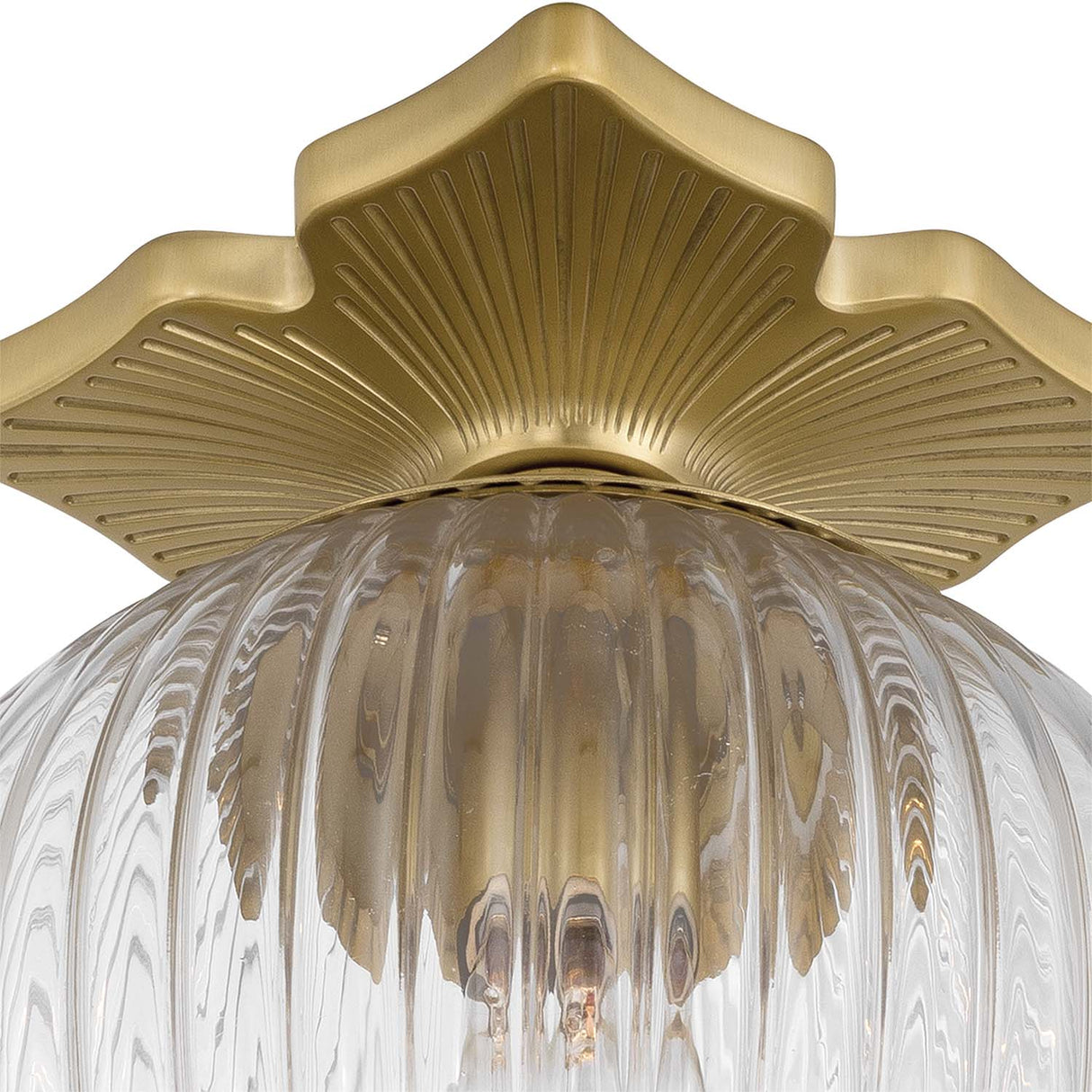 Victoria Semi-Flush 10", Aged Brass and Clear Ribbed Glass