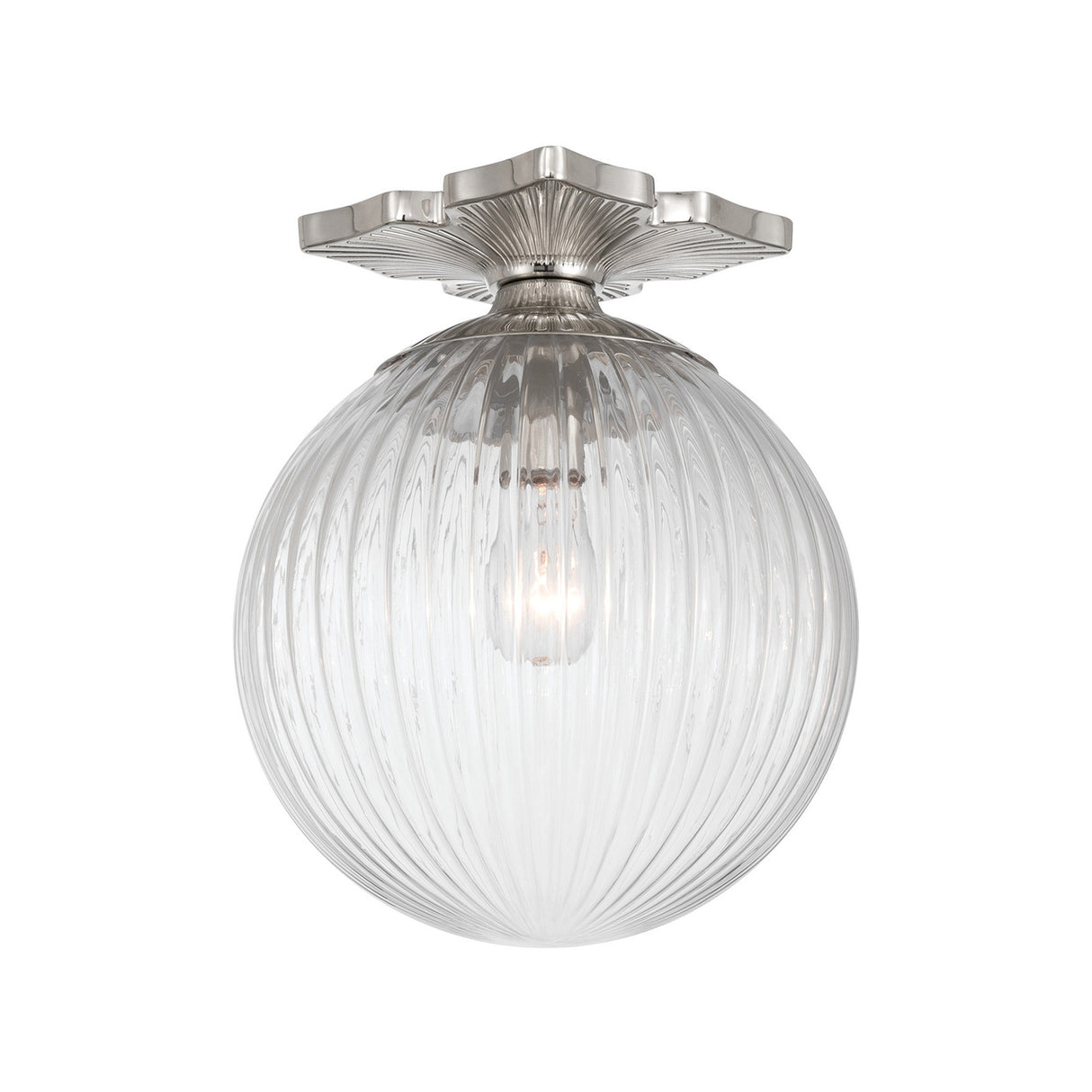 Victoria Semi-Flush 10", Polished Nickel and Clear Ribbed Glass