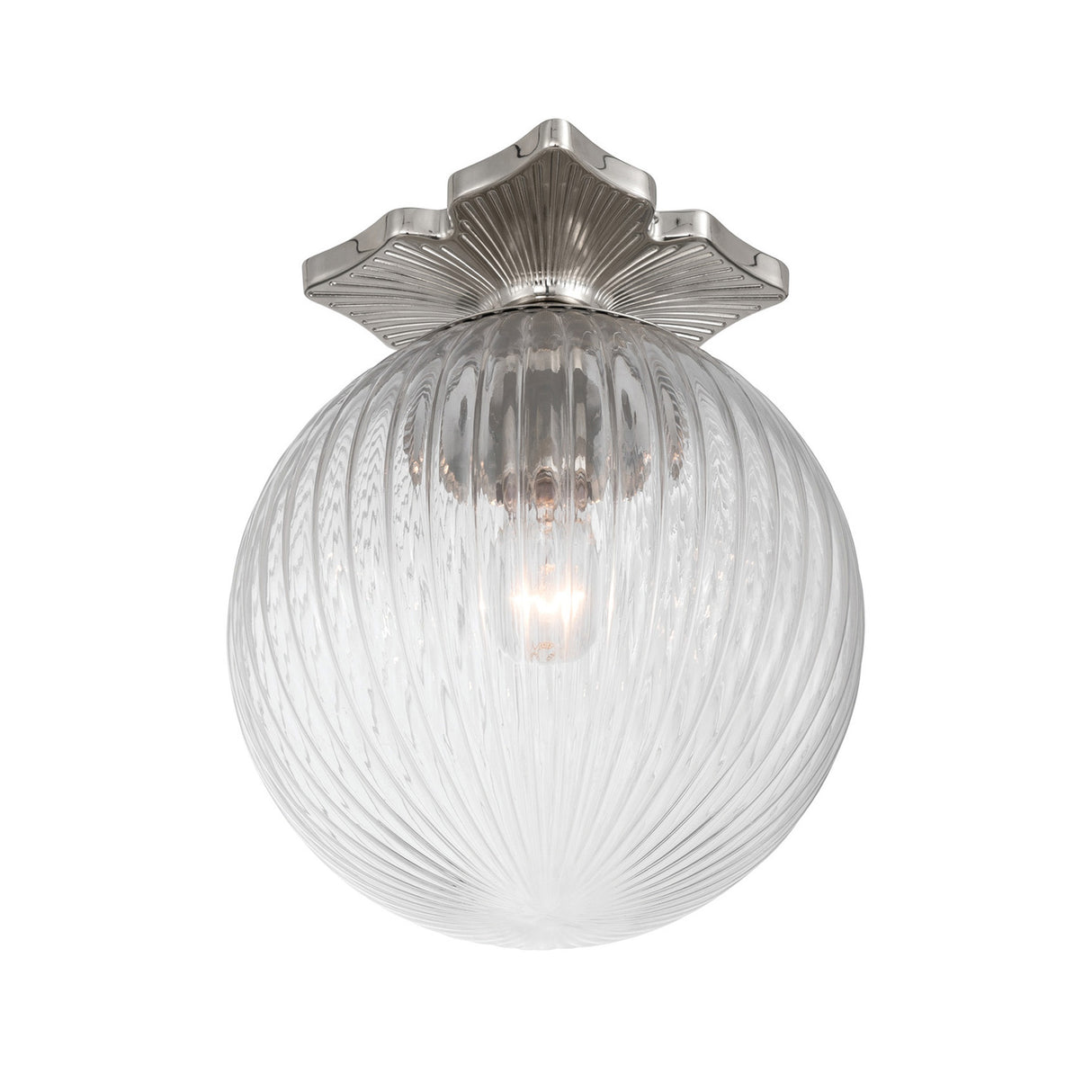 Victoria Semi-Flush 10", Polished Nickel and Clear Ribbed Glass