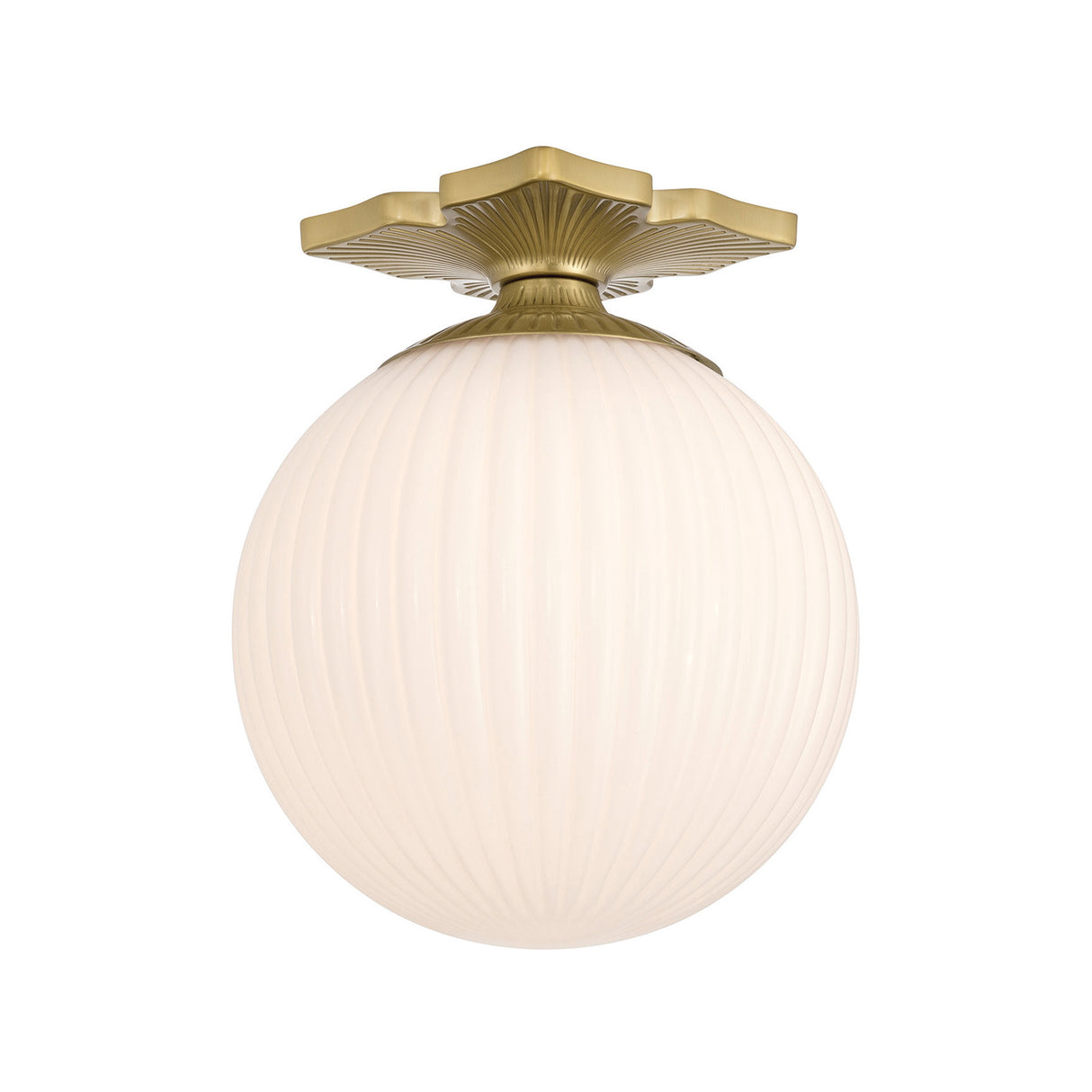 Victoria Semi-Flush 10", Aged Brass and Opal Ribbed Glass