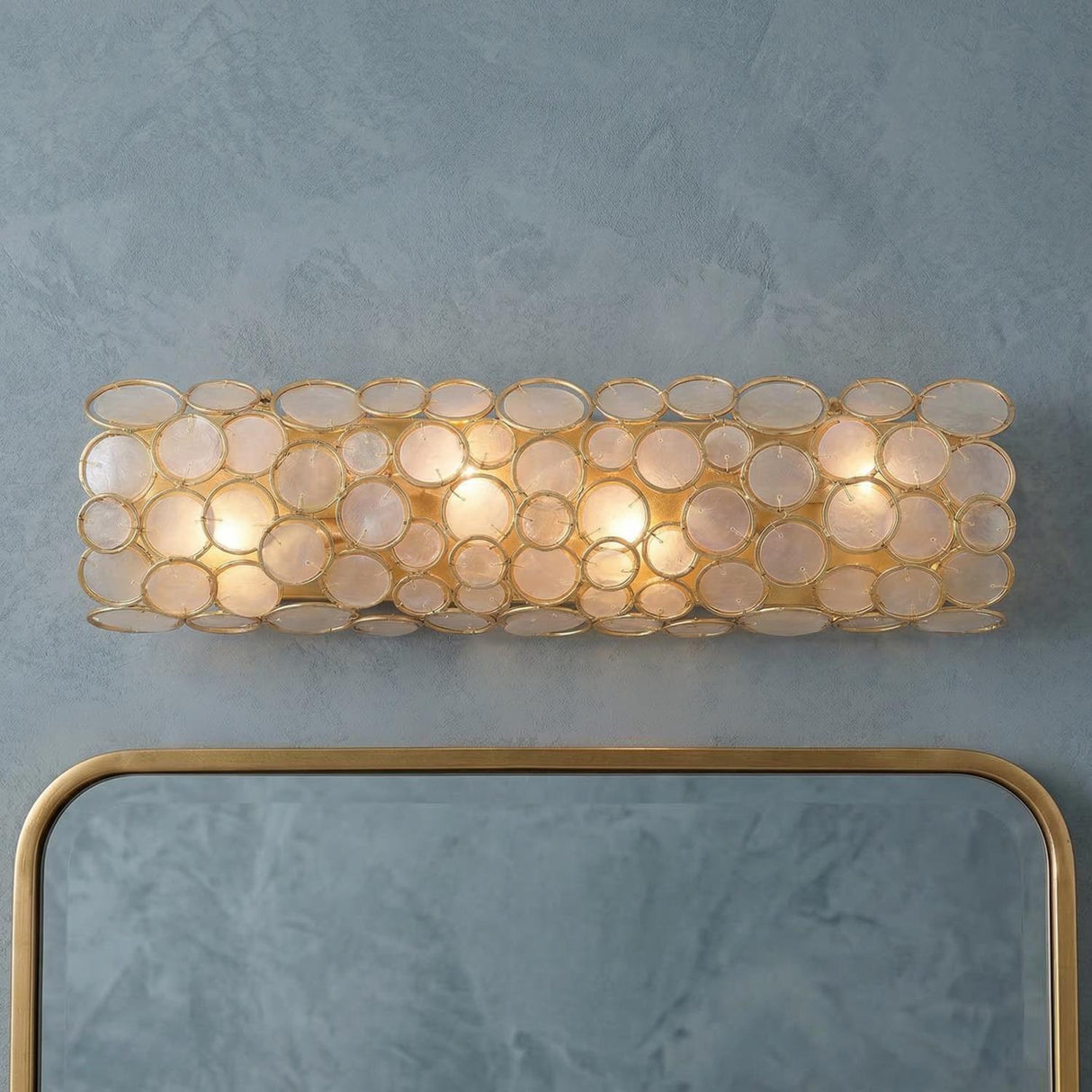 Aurelie 4 Light Vanity, Antique Gold and Capiz Shell
