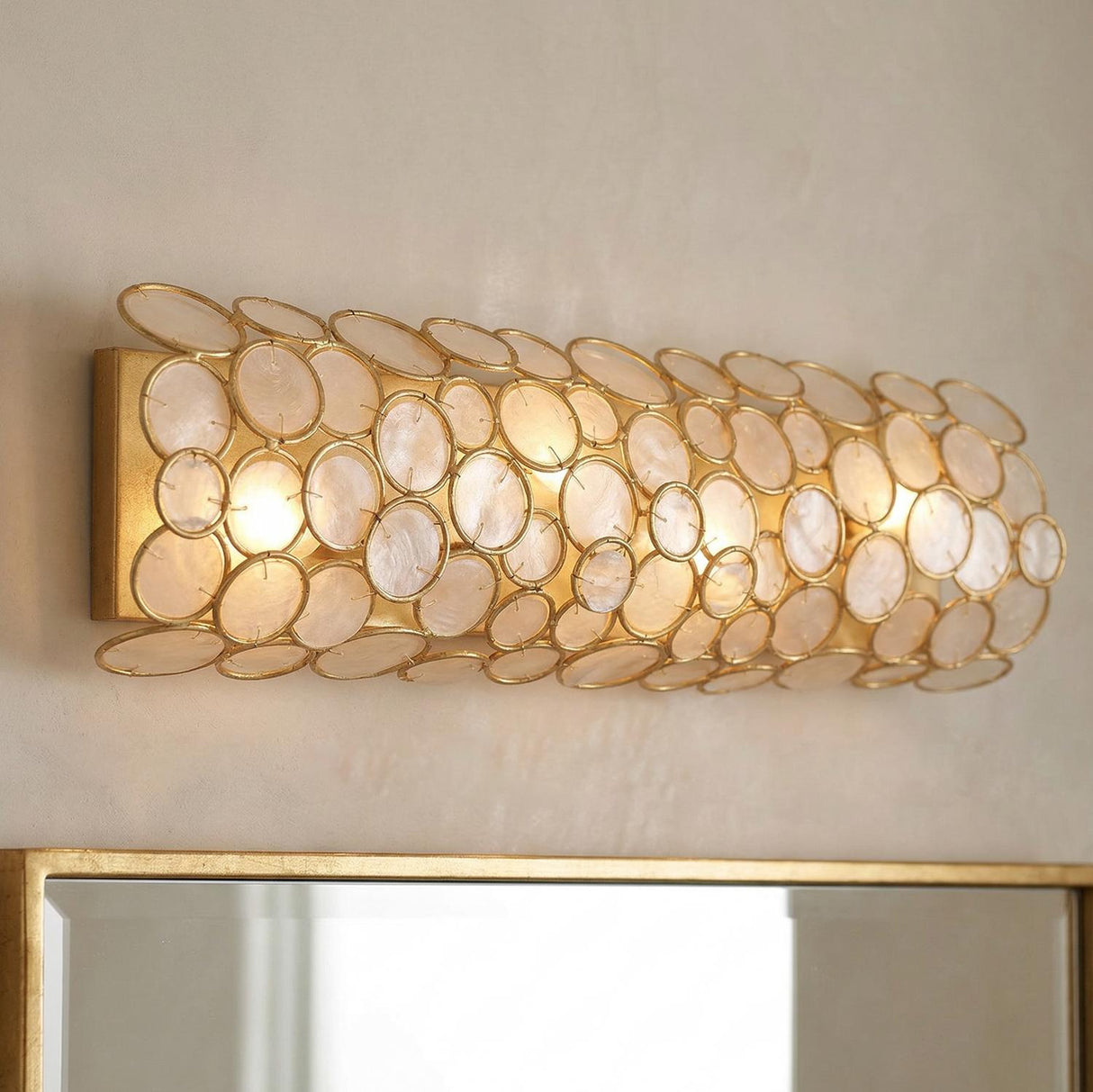 Aurelie 4 Light Vanity, Antique Gold and Capiz Shell