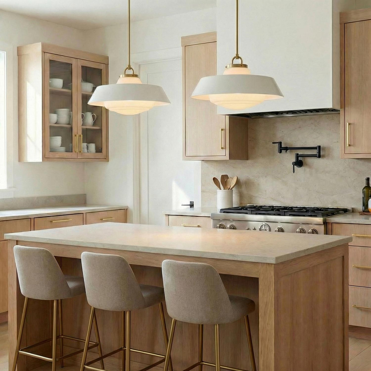 Blaine Large Pendant 20", Brass and White