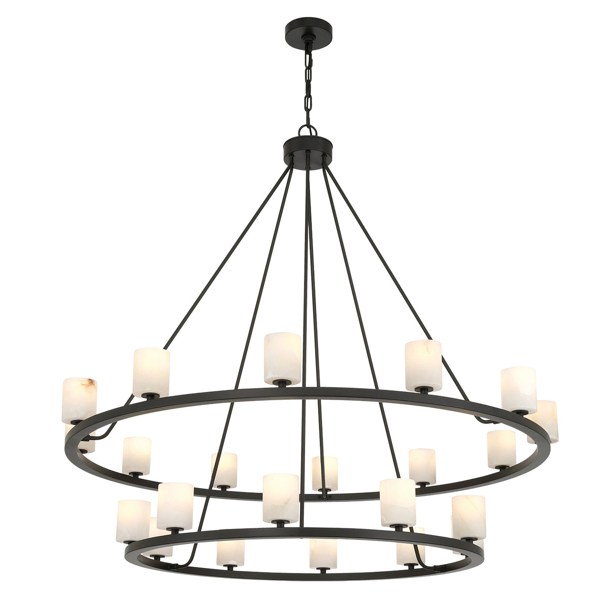 Arlo 22 Light Two-Tier Ring Chandelier 47", Matte Black and Alabaster