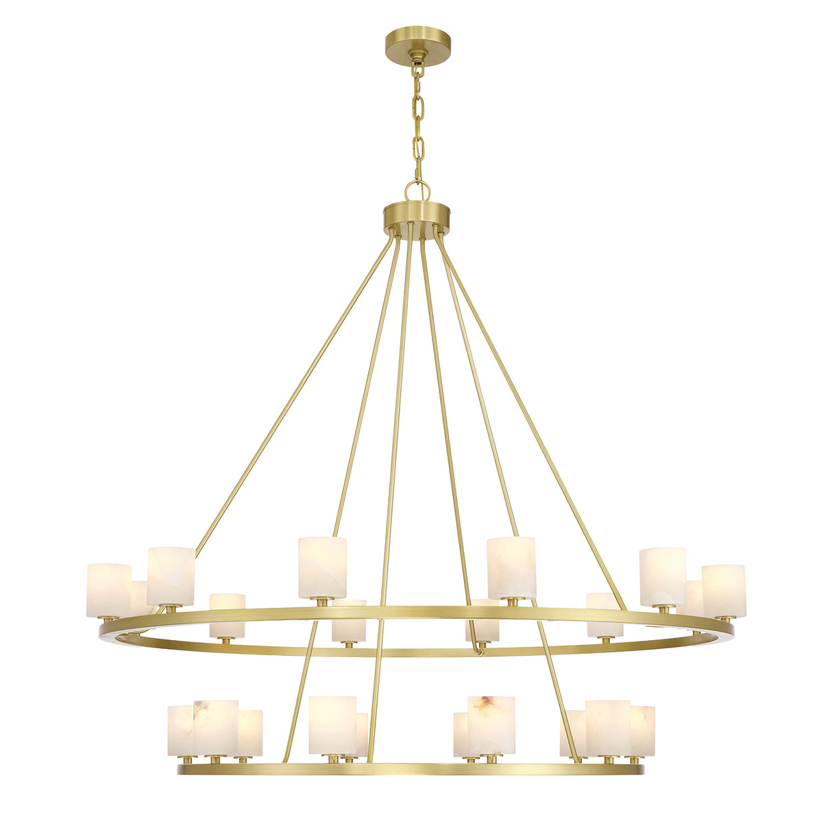 Arlo 22 Light Two-Tier Ring Chandelier 47", Soft Brass and Alabaster