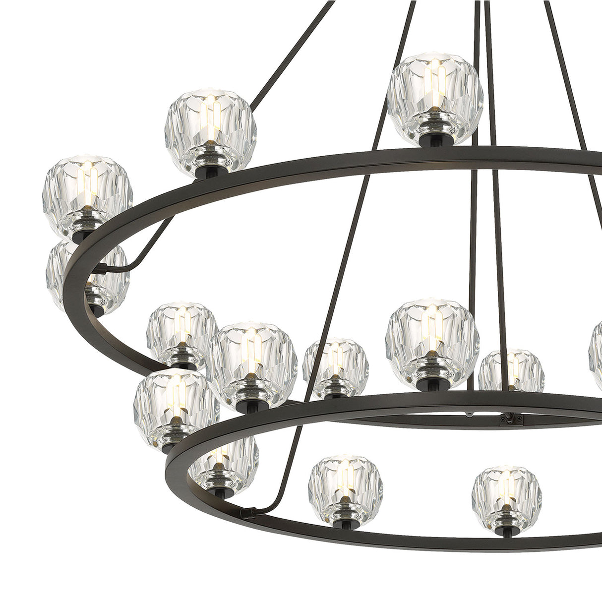 Silas 22 Light Two-Tier Ring Chandelier 48", Matte Black and Faceted Crystal